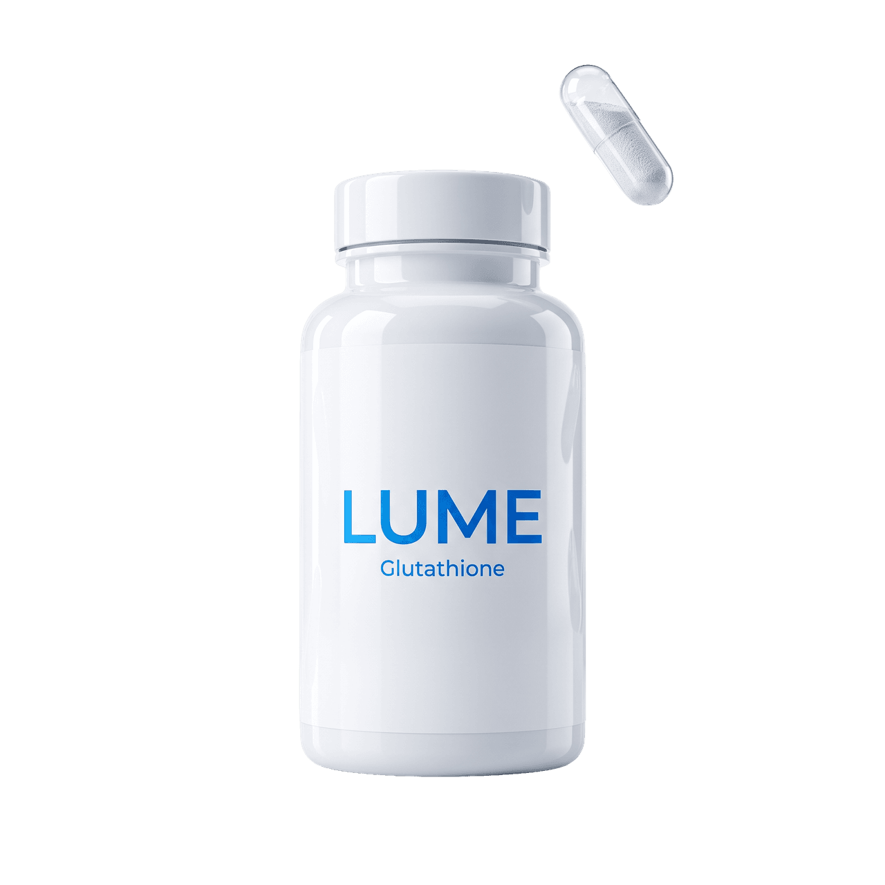 Lumé glutathione tablets bottle with floating tablets