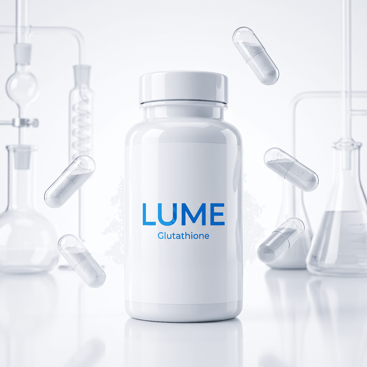 The Lumé glutathione tablet bottle — the needle-free daily alternative